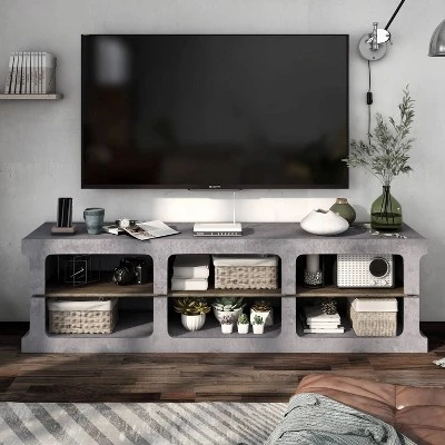 Ossi 6 Shelf TV Stand For TVs Up To 75" Cement - MiBasics - Image 2