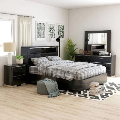 5pc Shorehaven Bedroom Set With 2 Nightstands Black/Chrome - MiBasics