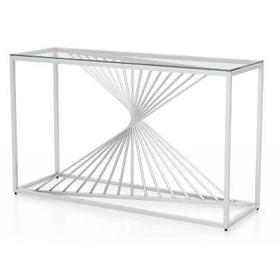 Wondry Geometric Inspired Sofa Table With Glass Top Chrome - MiBasics - Image 2