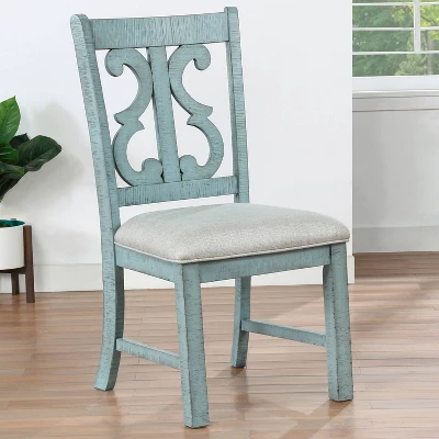 5pc Lexin Round Dining Table Set Antique Light Blue/Dark Oak - MiBasics - Image 4