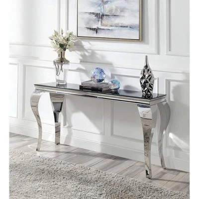 Forge Glam Glass Top Sofa Table Black/Silver - MiBasics