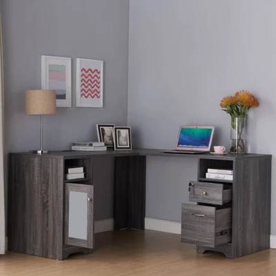 Ghally Locking Drawer L-Shape Desk With USB Ports Dark Gray - MiBasics - Image 6