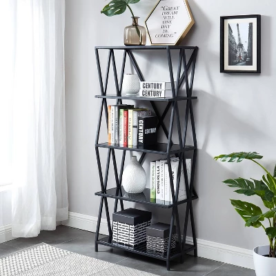 57.5" Werrin 5 Shelves Metal Display Bookshelf Black - MiBasics