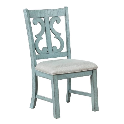 5pc Lexin Round Dining Table Set Antique Light Blue/Dark Oak - MiBasics - Image 3