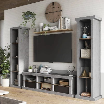 3pc Ossi Industrial Entertainment Center TV Console Set Gray - MiBasics