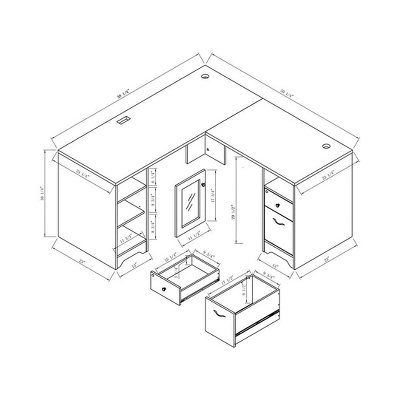 Ghally Locking Drawer L-Shape Desk With USB Ports White Oak - MiBasics - Image 11