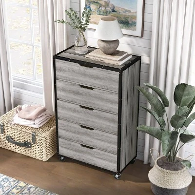 Mara Lavista Mobile 5 Drawers Chest Vintage Gray Oak - MiBasics - Image 3