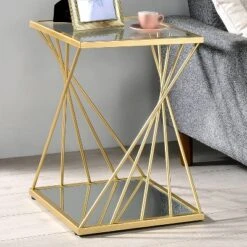 Rathlin Glass Top Side Table With Glass Top Gold - MiBasics