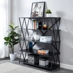 57.5" Werrin 5 Shelves Large Metal Display Bookshelf Black - MiBasics