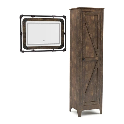 2pc Doney Armoire And Led Mirror Set Reclaimed Oak - MiBasics - Image 2