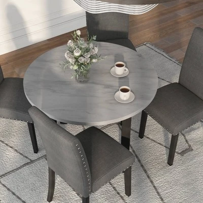 5pc Kellum Contemporary Round Dining Set White/Brushed Brown Gray/Light Gray - MiBasics - Image 3