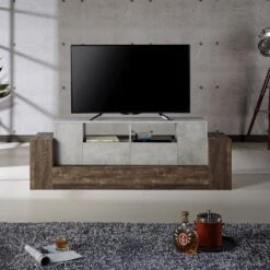 Lums TV Stand For TVs Up To 80" Cement/Reclaimed Oak - MiBasics