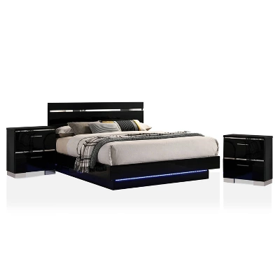 3pc Cavatao Bed With 2 Nightstands Black/Chrome - MiBasics - Image 7