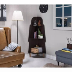 53.74" Morefel 3 Shelf Corner Bookshelf Espresso Brown - MiBasics