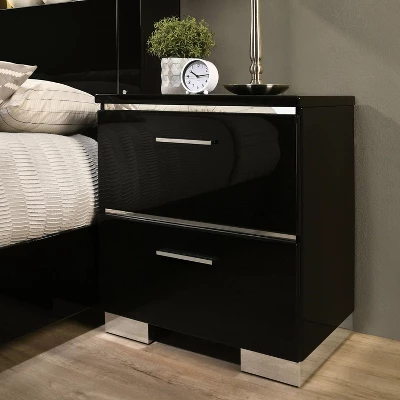 2pc Shorehaven Contemporary Nightstand And Bed Set Black/Chrome - MiBasics - Image 4