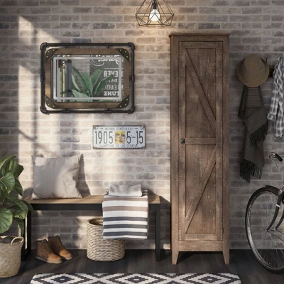 2pc Doney Armoire And Led Mirror Set Reclaimed Oak - MiBasics