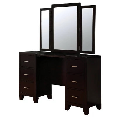 3pc Scrugham Contemporary 6 Drawer Vanity With Barstool Espresso - MiBasics - Image 4