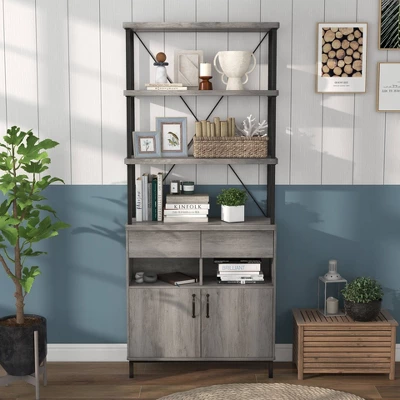73.6" Skamania Rustic Bookcase Vintage Gray Oak - MiBasics - Image 2