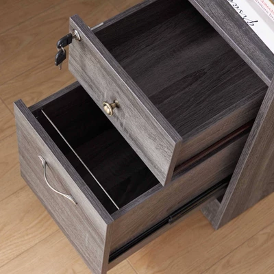 Ghally Locking Drawer L-Shape Desk With USB Ports Dark Gray - MiBasics - Image 7