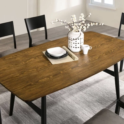 71" Bernst Mid-Century Modern Rectangle Dining Table Antique Oak/Black - MiBasics - Image 2