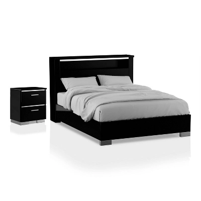 2pc Shorehaven Contemporary Nightstand And Bed Set Black/Chrome - MiBasics - Image 5
