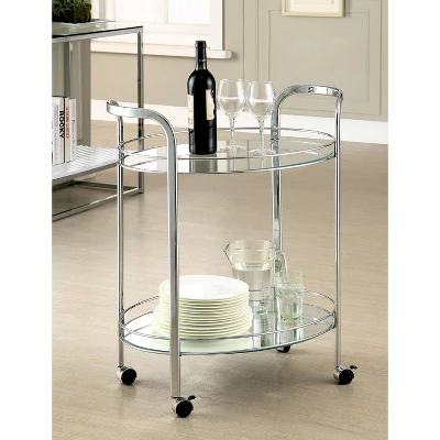 Derria Oval Mirrored Metal Frame Serving Cart - Furniture Of America