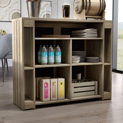 47.2" Geisert Farmhouse 9 Shelf Bar Table Weathered Oak - MiBasics - Image 3