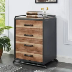 Dredan Metal Console Table With 4 Drawers Natural/Sand Black - MiBasics