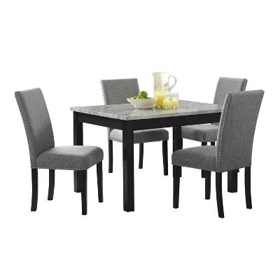 5pc Kellum Marble Top Dining Set White/Gray - MiBasics - Image 2