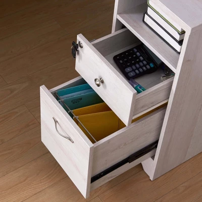 Ghally Locking Drawer L-Shape Desk With USB Ports White Oak - MiBasics - Image 7