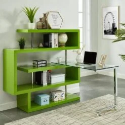 54.5" Rycel Modular L-Shape Bookshelf Desk Green - MiBasics