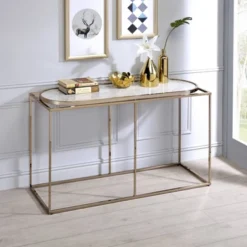 Denban Faux Marble Sofa Table White Marble/Champagne - MiBasics