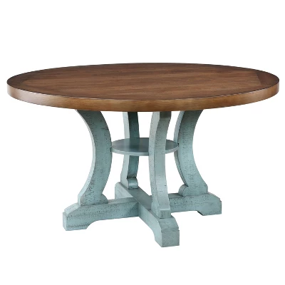 5pc Lexin Round Dining Table Set Antique Light Blue/Dark Oak - MiBasics - Image 2