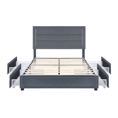 Ekali Upholstered Platform Bed With 4 Side Drawers - MiBasics - Image 4
