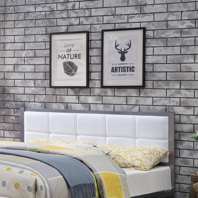 Queen Prunda Padded Headboard Platform Bed With Bench White/Silver - MiBasics - Image 3