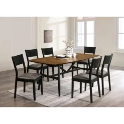 7pc Bernst Mid-Century Modern Dining Table Set Antique Oak/Black/Gray - MiBasics