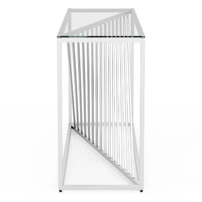 Wondry Geometric Inspired Sofa Table With Glass Top Chrome - MiBasics - Image 3