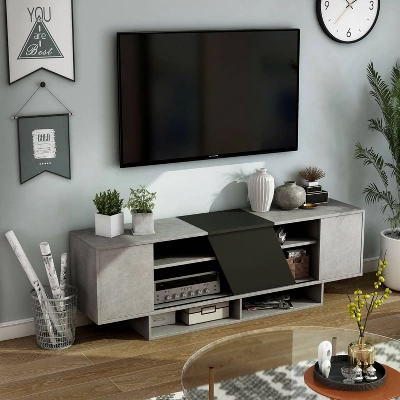 Yang Contemporary TV Stand For TVs Up To 70" Gray - MiBasics - Image 6