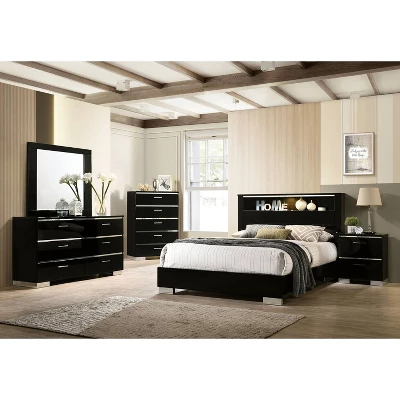 2pc Shorehaven Contemporary Nightstand And Bed Set Black/Chrome - MiBasics - Image 2