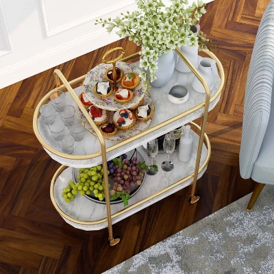 Madronas Serving Carts With Faux Marble Gold Coating/White - MiBasics - Image 5