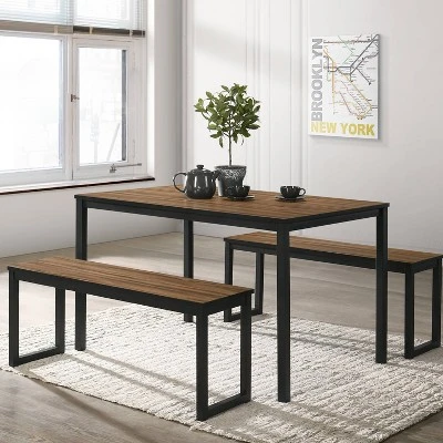3pc Killucan Dining Table Set With 2 Benches - MiBasics