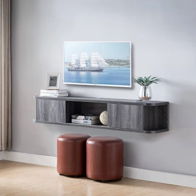 Edwige Floating Console TV Stand For TVs Up To 60" Distressed Gray - MiBasics - Image 9