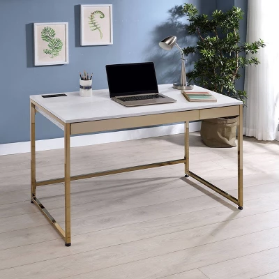 Paylen 2 Drawer Desk With USB Port White/Copper - MiBasics