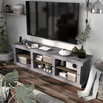 Ossi 6 Shelf TV Stand For TVs Up To 75" Cement - MiBasics