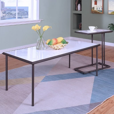 Inlissa 2 Open Shelf Console Table Gun Metal/White High Gloss - MiBasics