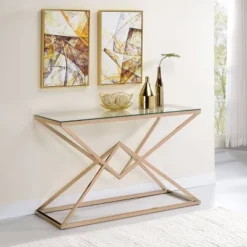 Justi Glass Top Sofa Table Gold Plating - MiBasics