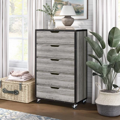Mara Lavista Mobile 5 Drawers Chest Vintage Gray Oak - MiBasics
