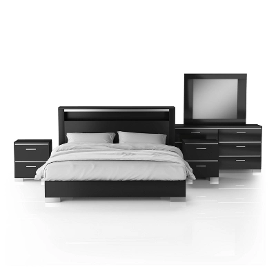 5pc Shorehaven Bedroom Set With 2 Nightstands Black/Chrome - MiBasics - Image 6