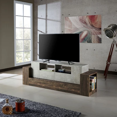 Lums TV Stand For TVs Up To 80" Cement/Reclaimed Oak - MiBasics - Image 2