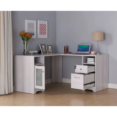 Ghally Locking Drawer L-Shape Desk With USB Ports White Oak - MiBasics - Image 6